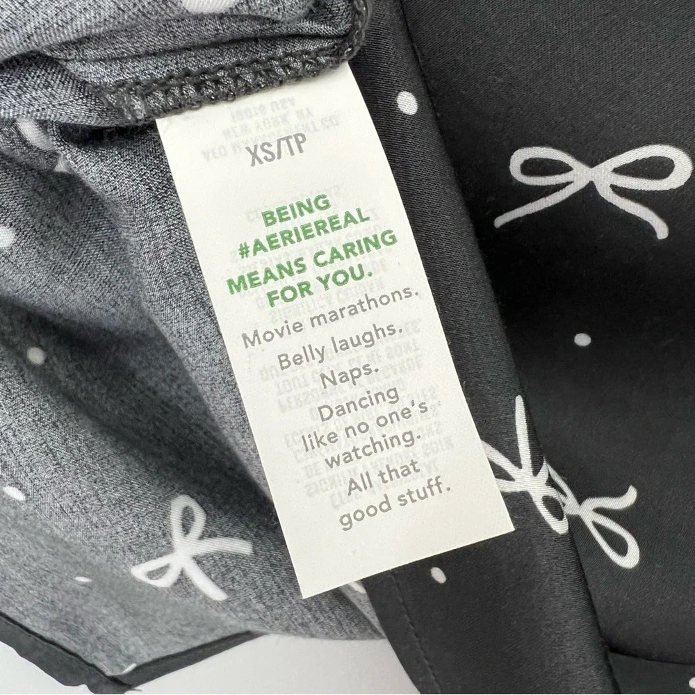 Aerie Bow Print Tie Front Top | Black & White | Size XS